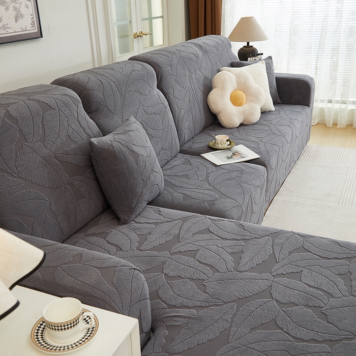91家纺网 家纺一手货源 找家纺 丝绮鹿 2025新款富贵叶系列-沙发套松紧款（贵妃图） 深灰