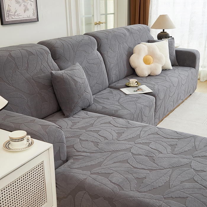 91家纺网 家纺一手货源 找家纺 丝绮鹿 2025新款富贵叶系列-沙发套松紧款（贵妃图） 深灰