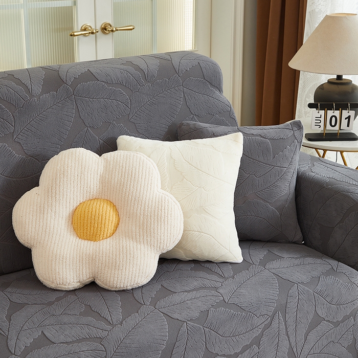 91家纺网 家纺一手货源 找家纺 丝绮鹿 2025新款富贵叶系列-沙发套松紧款（贵妃图） 深灰
