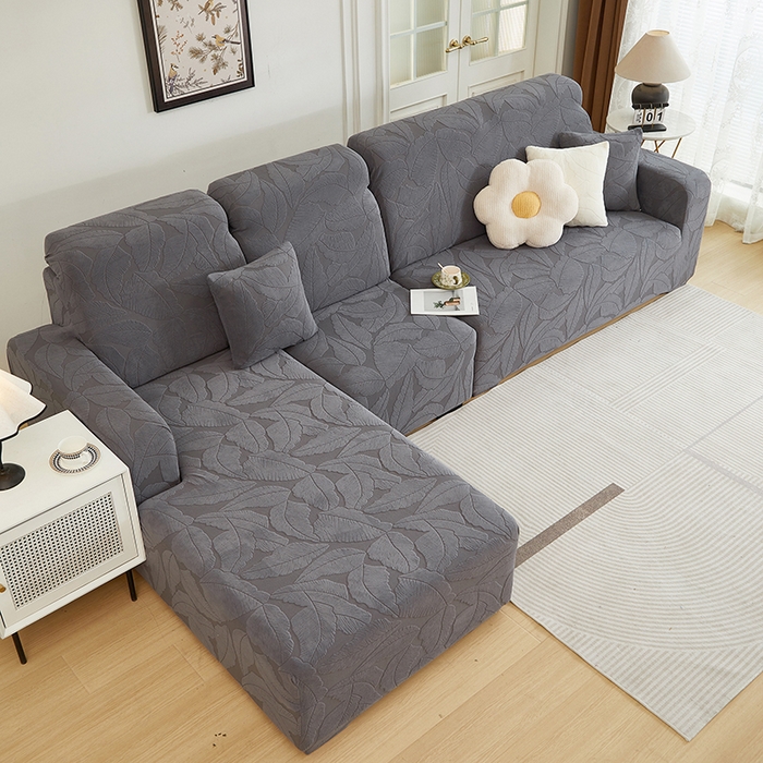 91家纺网 家纺一手货源 找家纺 丝绮鹿 2025新款富贵叶系列-沙发套松紧款（贵妃图） 深灰