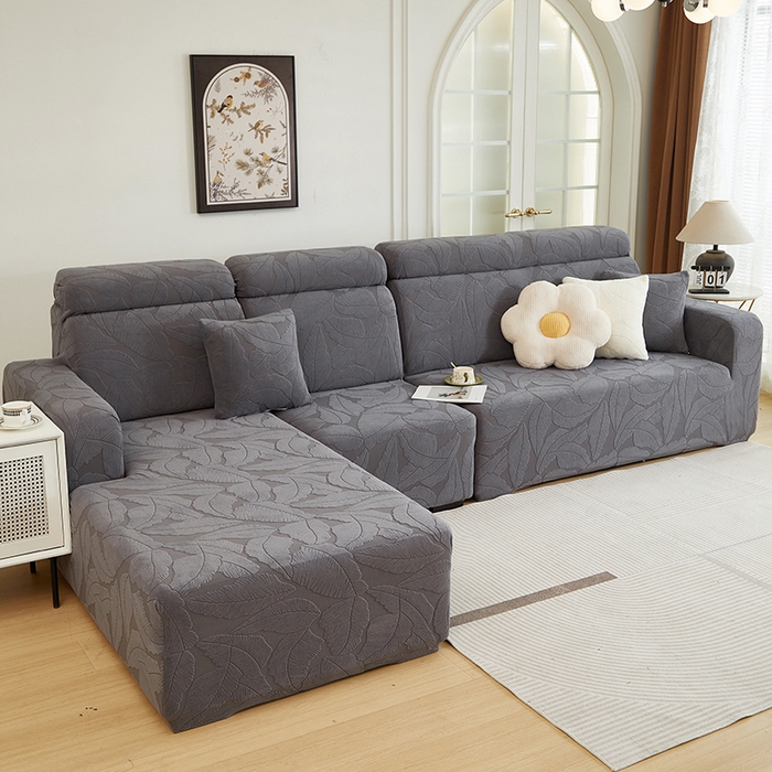 91家纺网 家纺一手货源 找家纺 丝绮鹿 2025新款富贵叶系列-沙发套松紧款（贵妃图） 深灰