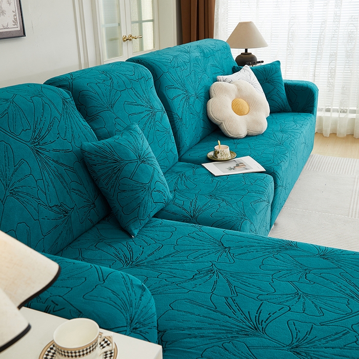 91家纺网 家纺一手货源 找家纺 （总）丝绮鹿 2025新款银杏叶系列-沙发套松紧款（贵妃图）
