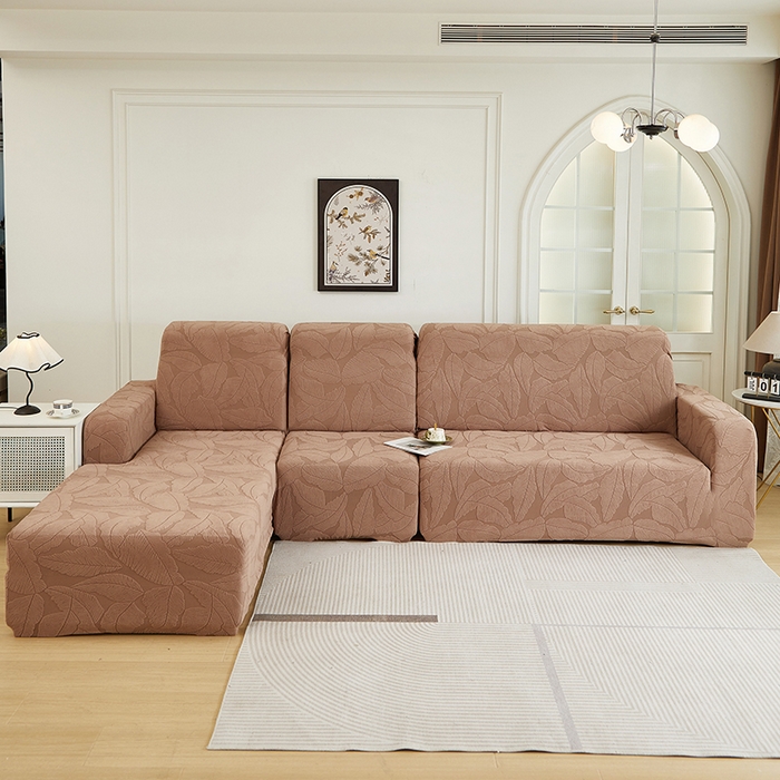 丝绮鹿 2025新款富贵叶系列-沙发套松紧款（贵妃图） 时尚咖