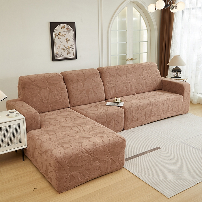 91家纺网 家纺一手货源 找家纺 丝绮鹿 2025新款富贵叶系列-沙发套松紧款（贵妃图） 时尚咖