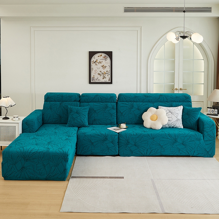 91家纺网 家纺一手货源 找家纺 （总）丝绮鹿 2025新款银杏叶系列-沙发套松紧款（贵妃图）