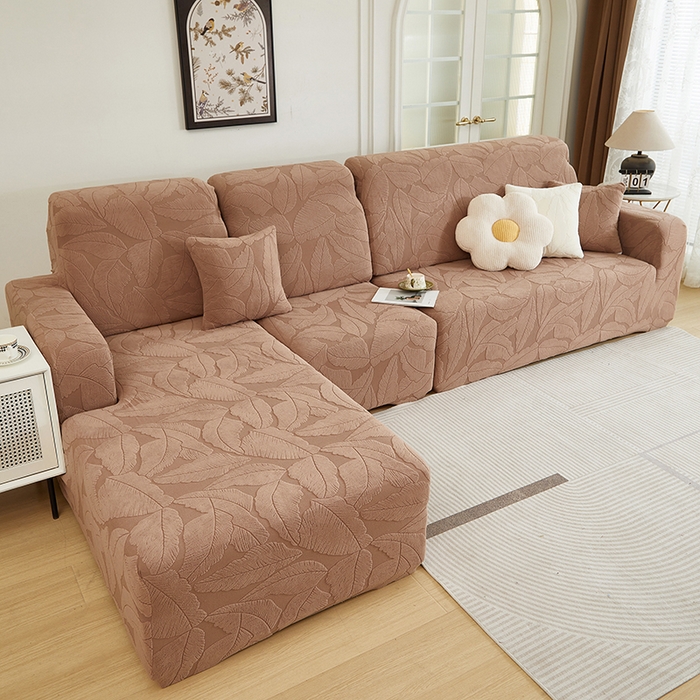 91家纺网 家纺一手货源 找家纺 丝绮鹿 2025新款富贵叶系列-沙发套松紧款（贵妃图） 时尚咖