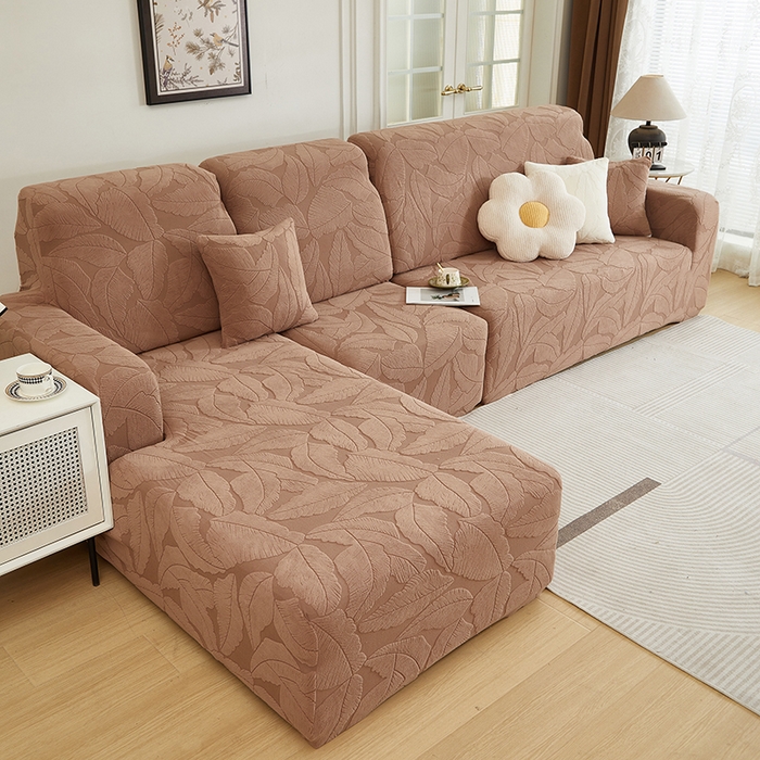 91家纺网 家纺一手货源 找家纺 丝绮鹿 2025新款富贵叶系列-沙发套松紧款（贵妃图） 时尚咖