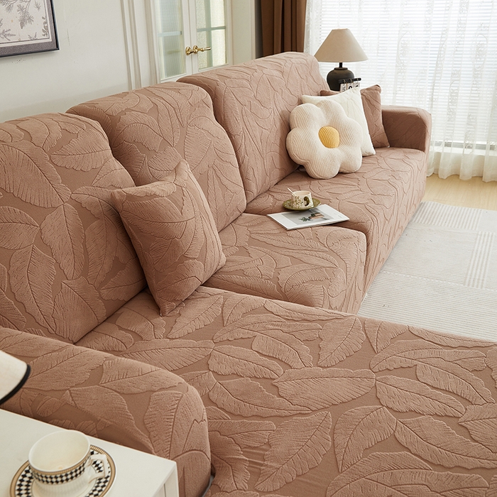 91家纺网 家纺一手货源 找家纺 丝绮鹿 2025新款富贵叶系列-沙发套松紧款（贵妃图） 时尚咖