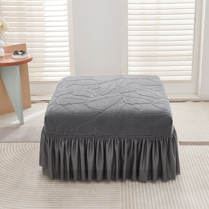 91家纺网 家纺一手货源 找家纺 丝绮鹿 2025新款富贵叶系列-沙发套裙边款 深灰