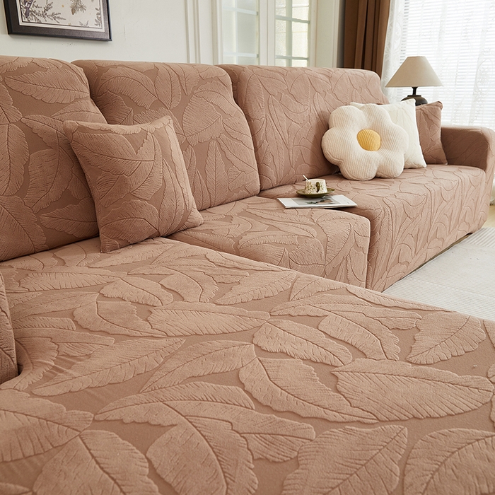 91家纺网 家纺一手货源 找家纺 丝绮鹿 2025新款富贵叶系列-沙发套松紧款（贵妃图） 时尚咖