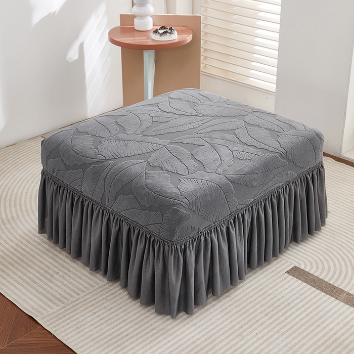 91家纺网 家纺一手货源 找家纺 丝绮鹿 2025新款富贵叶系列-沙发套裙边款 深灰