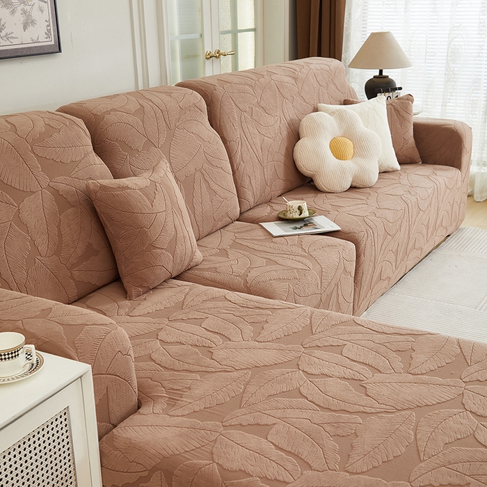 91家纺网 家纺一手货源 找家纺 丝绮鹿 2025新款富贵叶系列-沙发套松紧款（贵妃图） 时尚咖