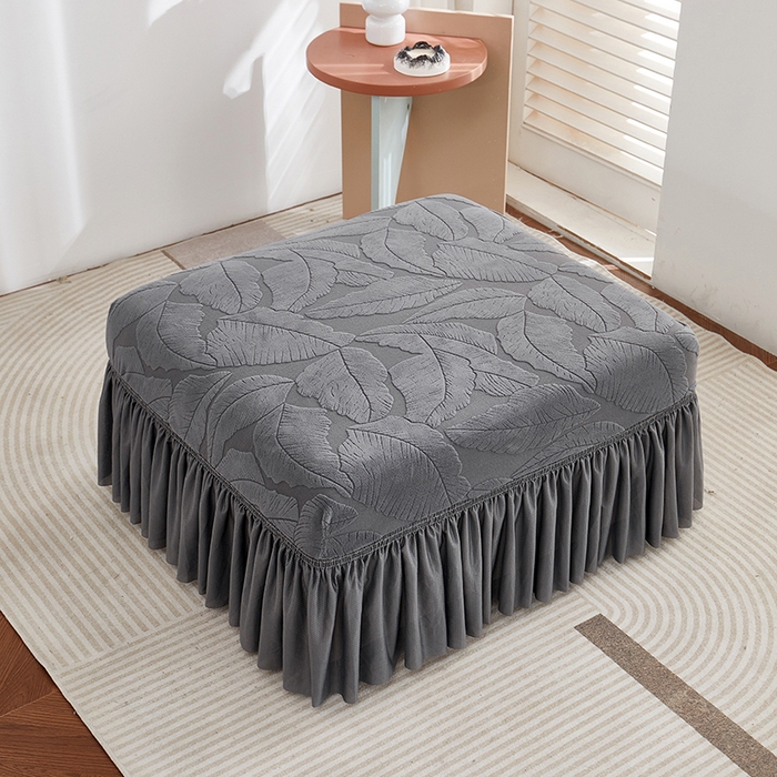 91家纺网 家纺一手货源 找家纺 丝绮鹿 2025新款富贵叶系列-沙发套裙边款 深灰