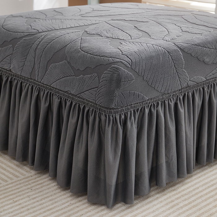 91家纺网 家纺一手货源 找家纺 丝绮鹿 2025新款富贵叶系列-沙发套裙边款 深灰