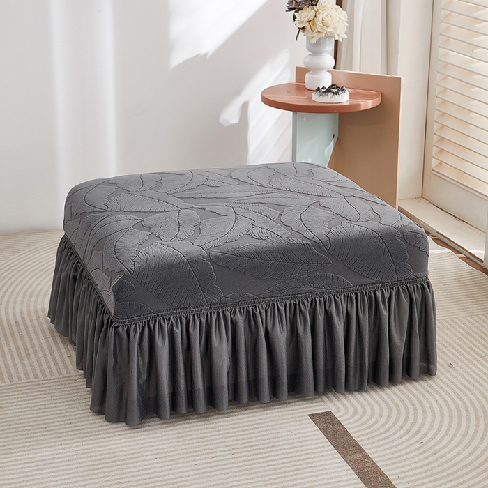 91家纺网 家纺一手货源 找家纺 丝绮鹿 2025新款富贵叶系列-沙发套裙边款 深灰