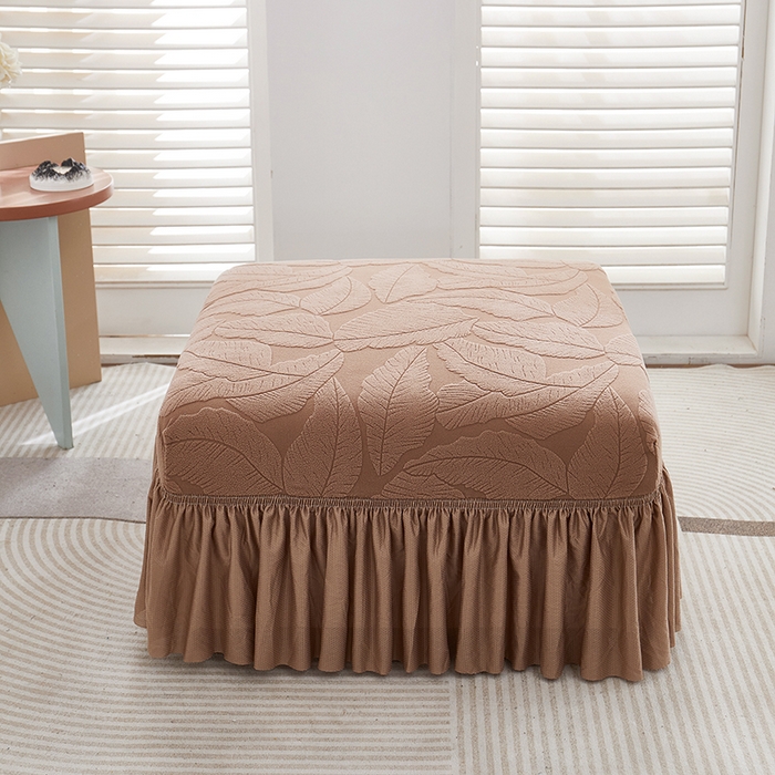 91家纺网 家纺一手货源 找家纺 丝绮鹿 2025新款富贵叶系列-沙发套裙边款 时尚咖