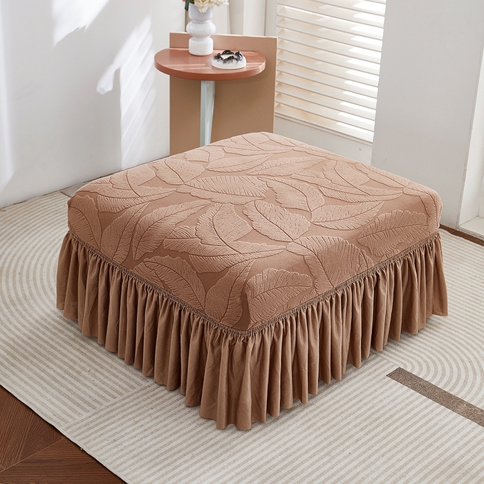 91家纺网 家纺一手货源 找家纺 丝绮鹿 2025新款富贵叶系列-沙发套裙边款 时尚咖