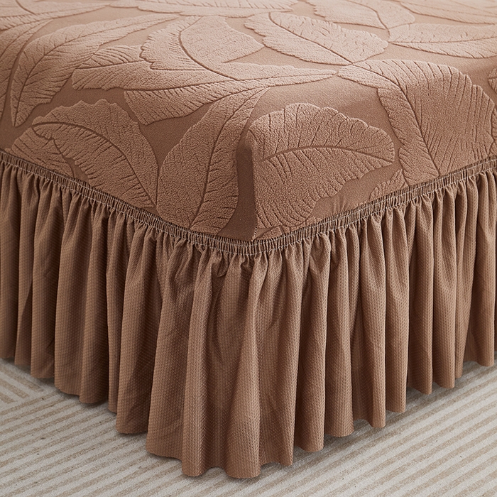 91家纺网 家纺一手货源 找家纺 丝绮鹿 2025新款富贵叶系列-沙发套裙边款 时尚咖