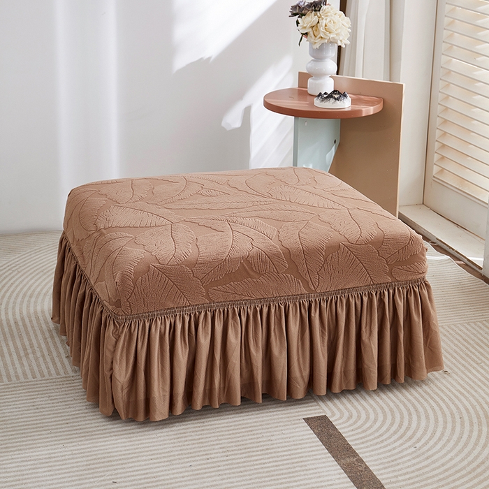 91家纺网 家纺一手货源 找家纺 丝绮鹿 2025新款富贵叶系列-沙发套裙边款 时尚咖