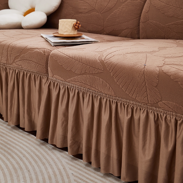 91家纺网 家纺一手货源 找家纺 丝绮鹿 2025新款富贵叶系列-沙发套裙边款 时尚咖