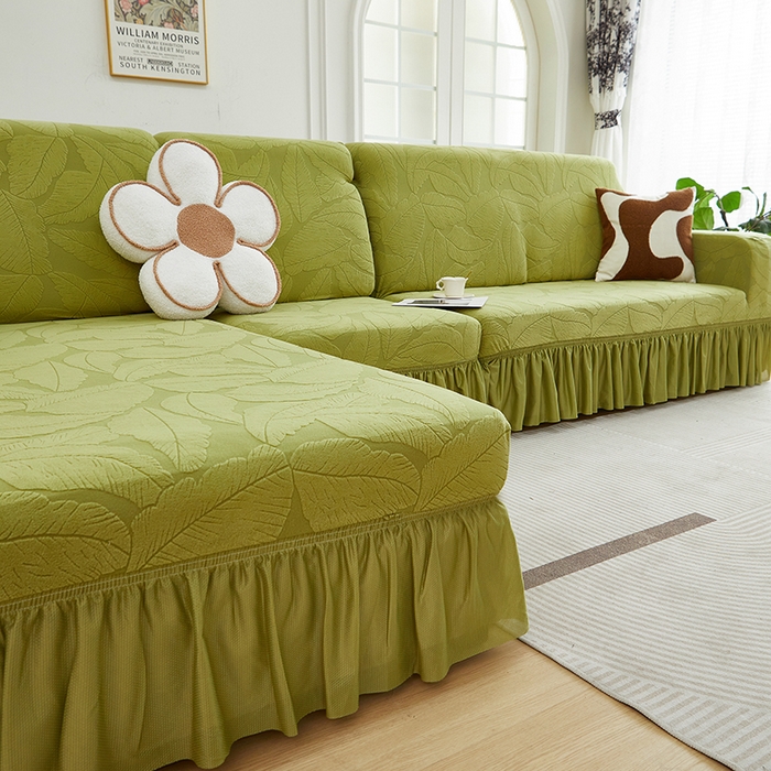 91家纺网 家纺一手货源 找家纺 （总）丝绮鹿 2025新款富贵叶系列-沙发套裙边款（贵妃图）