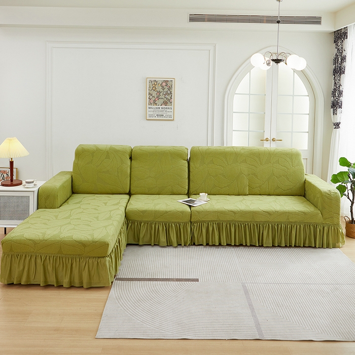 91家纺网 家纺一手货源 找家纺 （总）丝绮鹿 2025新款富贵叶系列-沙发套裙边款（贵妃图）