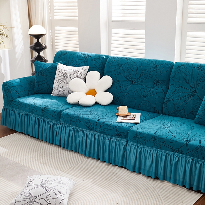 91家纺网 家纺一手货源 找家纺 （总）丝绮鹿 2025新款银杏叶系列-沙发套裙边款