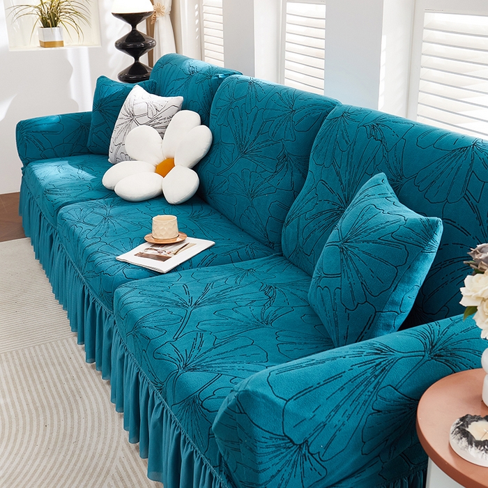 91家纺网 家纺一手货源 找家纺 （总）丝绮鹿 2025新款银杏叶系列-沙发套裙边款