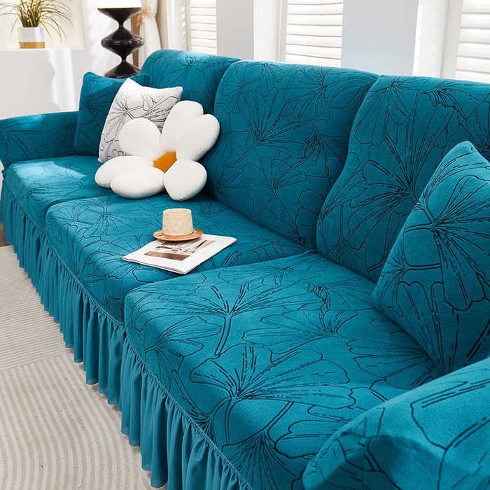 91家纺网 家纺一手货源 找家纺 （总）丝绮鹿 2025新款银杏叶系列-沙发套裙边款