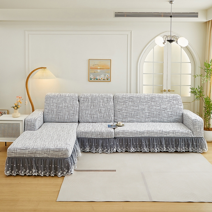 （总）丝绮鹿 2025新款极简系列-双层蕾丝裙边款沙发套