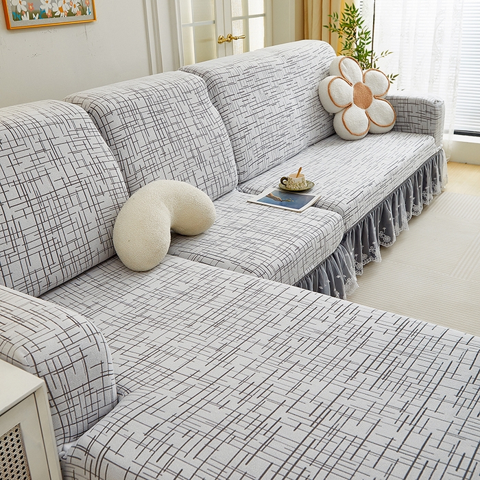 91家纺网 家纺一手货源 找家纺 （总）丝绮鹿 2025新款极简系列-双层蕾丝裙边款沙发套