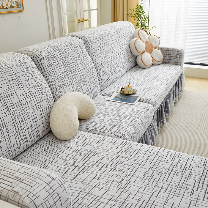 91家纺网 家纺一手货源 找家纺 （总）丝绮鹿 2025新款极简系列-双层蕾丝裙边款沙发套