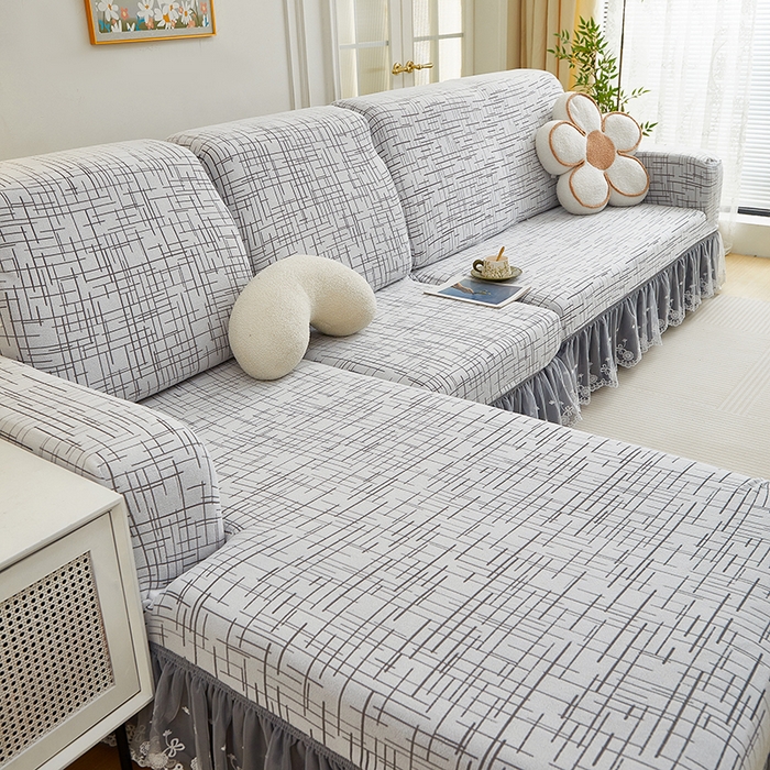 91家纺网 家纺一手货源 找家纺 （总）丝绮鹿 2025新款极简系列-双层蕾丝裙边款沙发套