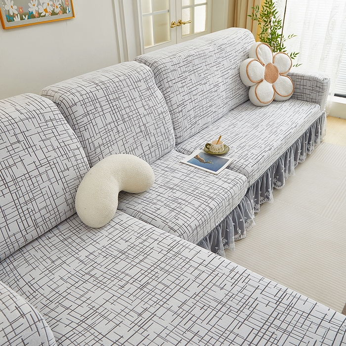 91家纺网 家纺一手货源 找家纺 （总）丝绮鹿 2025新款极简系列-双层蕾丝裙边款沙发套