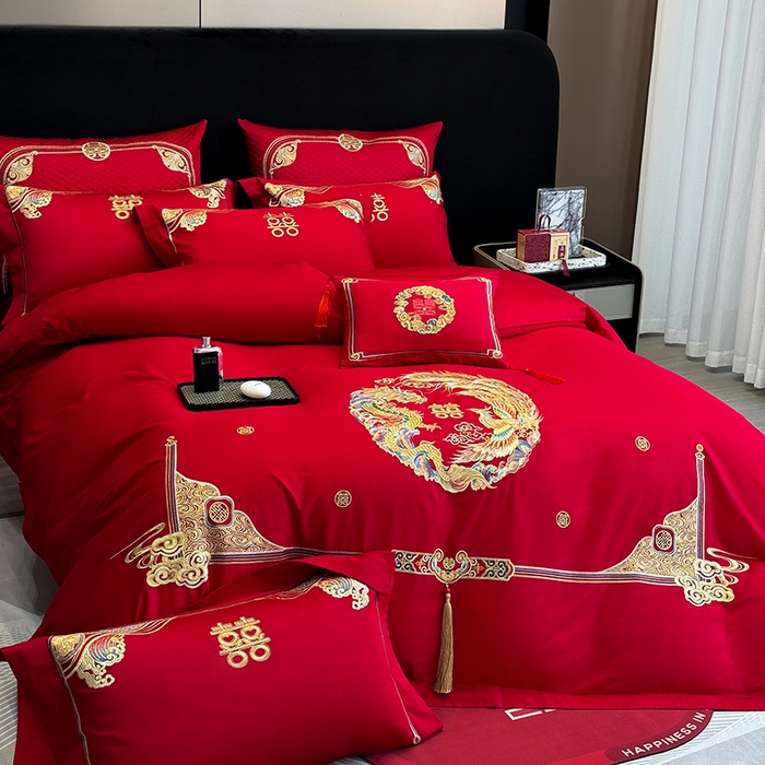 91家纺网 家纺一手货源 找家纺 张公子婚庆馆2025新款长绒棉新中式精美刺绣婚庆四件套（控价不低于328） 佳偶天成