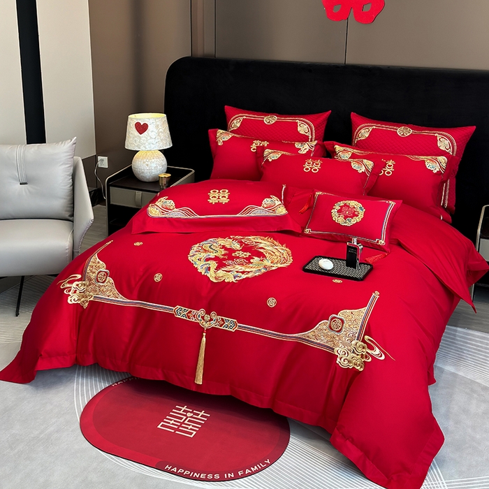 91家纺网 家纺一手货源 找家纺 张公子婚庆馆2025新款长绒棉新中式精美刺绣婚庆四件套（控价不低于328） 佳偶天成