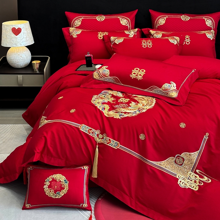 91家纺网 家纺一手货源 找家纺 张公子婚庆馆2025新款长绒棉新中式精美刺绣婚庆四件套（控价不低于328） 佳偶天成