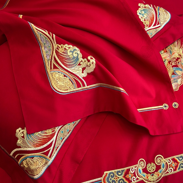 91家纺网 家纺一手货源 找家纺 张公子婚庆馆2025新款长绒棉新中式精美刺绣婚庆四件套（控价不低于328） 佳偶天成