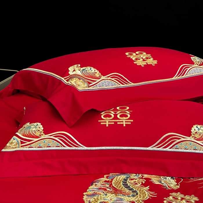 91家纺网 家纺一手货源 找家纺 张公子婚庆馆2025新款长绒棉新中式精美刺绣婚庆四件套（控价不低于328） 佳偶天成