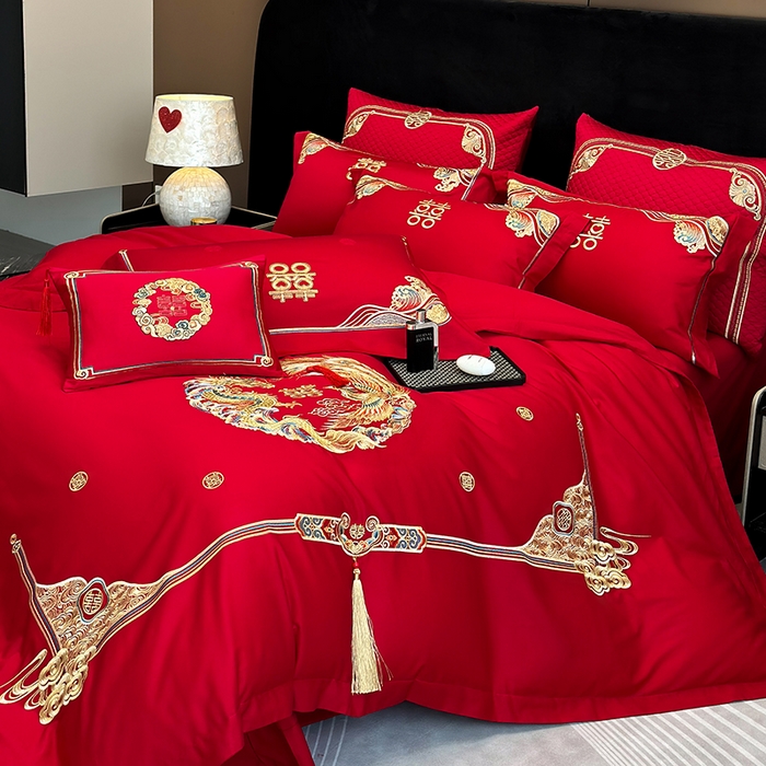 91家纺网 家纺一手货源 找家纺 张公子婚庆馆2025新款长绒棉新中式精美刺绣婚庆四件套（控价不低于328） 佳偶天成