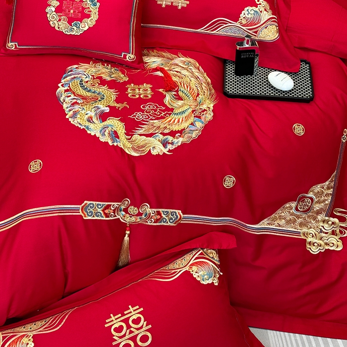 91家纺网 家纺一手货源 找家纺 张公子婚庆馆2025新款长绒棉新中式精美刺绣婚庆四件套（控价不低于328） 佳偶天成