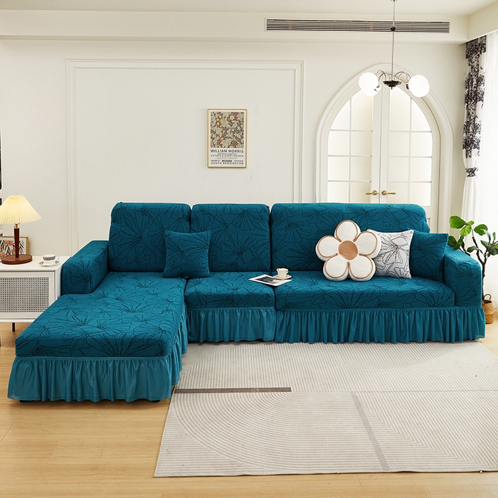 91家纺网 家纺一手货源 找家纺 （总）丝绮鹿 2025新款银杏叶系列-沙发套裙边款（贵妃图）