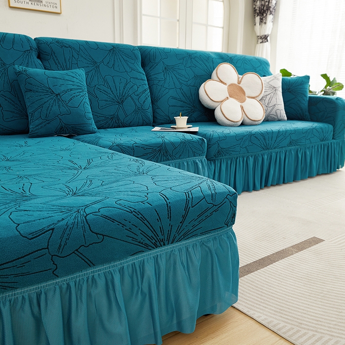 91家纺网 家纺一手货源 找家纺 （总）丝绮鹿 2025新款银杏叶系列-沙发套裙边款（贵妃图）