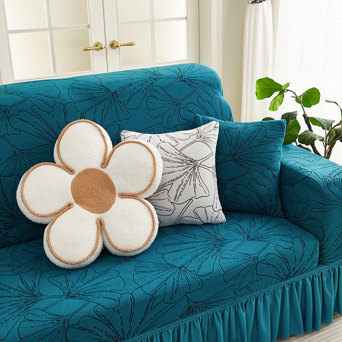 91家纺网 家纺一手货源 找家纺 （总）丝绮鹿 2025新款银杏叶系列-沙发套裙边款（贵妃图）