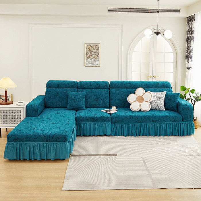 91家纺网 家纺一手货源 找家纺 （总）丝绮鹿 2025新款银杏叶系列-沙发套裙边款（贵妃图）