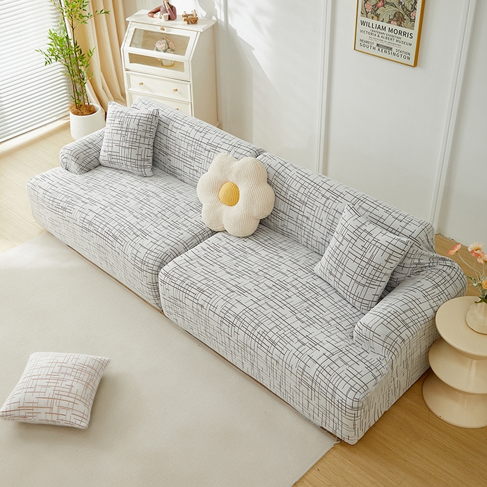 91家纺网 家纺一手货源 找家纺 （总）丝绮鹿 2025新款极简系列-沙发套松紧款（组合沙发图）