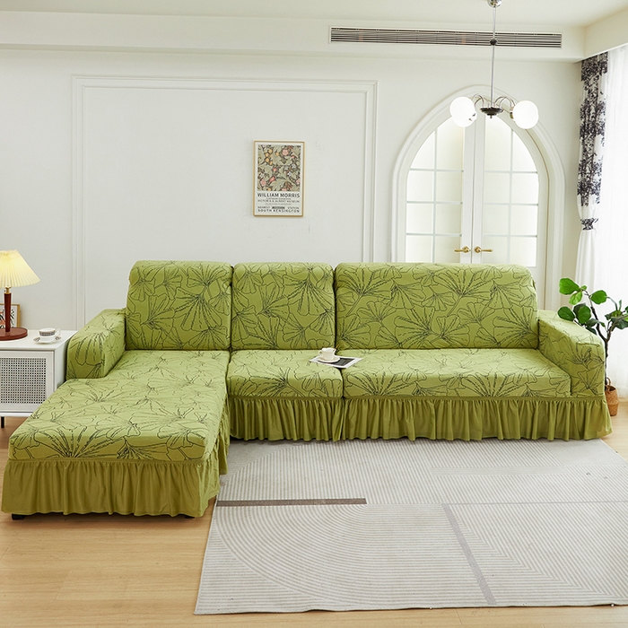 丝绮鹿 2025新款银杏叶系列-沙发套裙边款（贵妃图） 橄榄绿