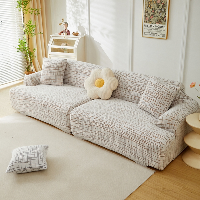 91家纺网 家纺一手货源 找家纺 丝绮鹿 2025新款极简系列-沙发套松紧款（组合沙发图） 极简-咖