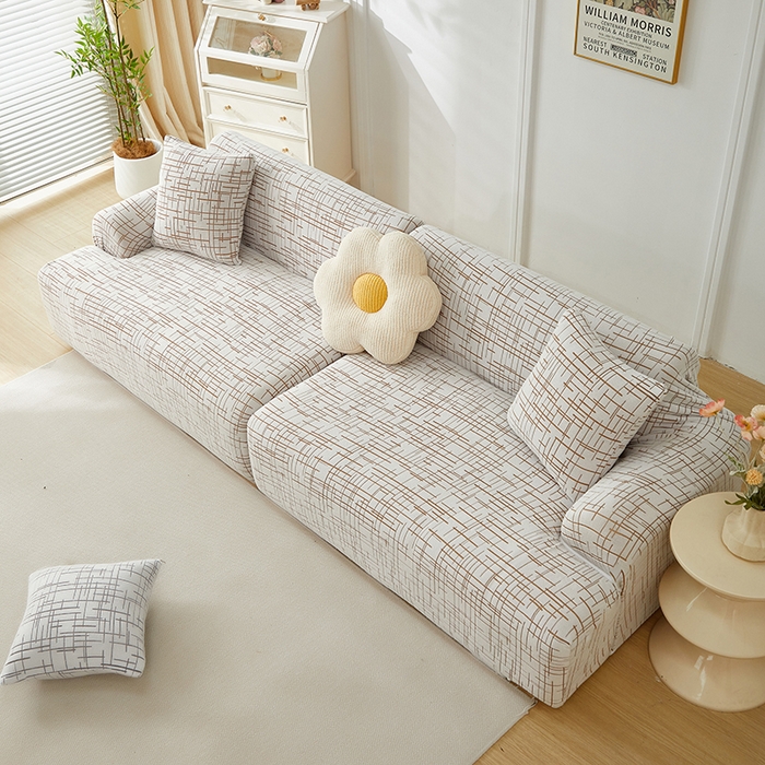 91家纺网 家纺一手货源 找家纺 丝绮鹿 2025新款极简系列-沙发套松紧款（组合沙发图） 极简-咖