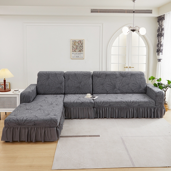 丝绮鹿 2025新款银杏叶系列-沙发套裙边款（贵妃图） 绅士灰
